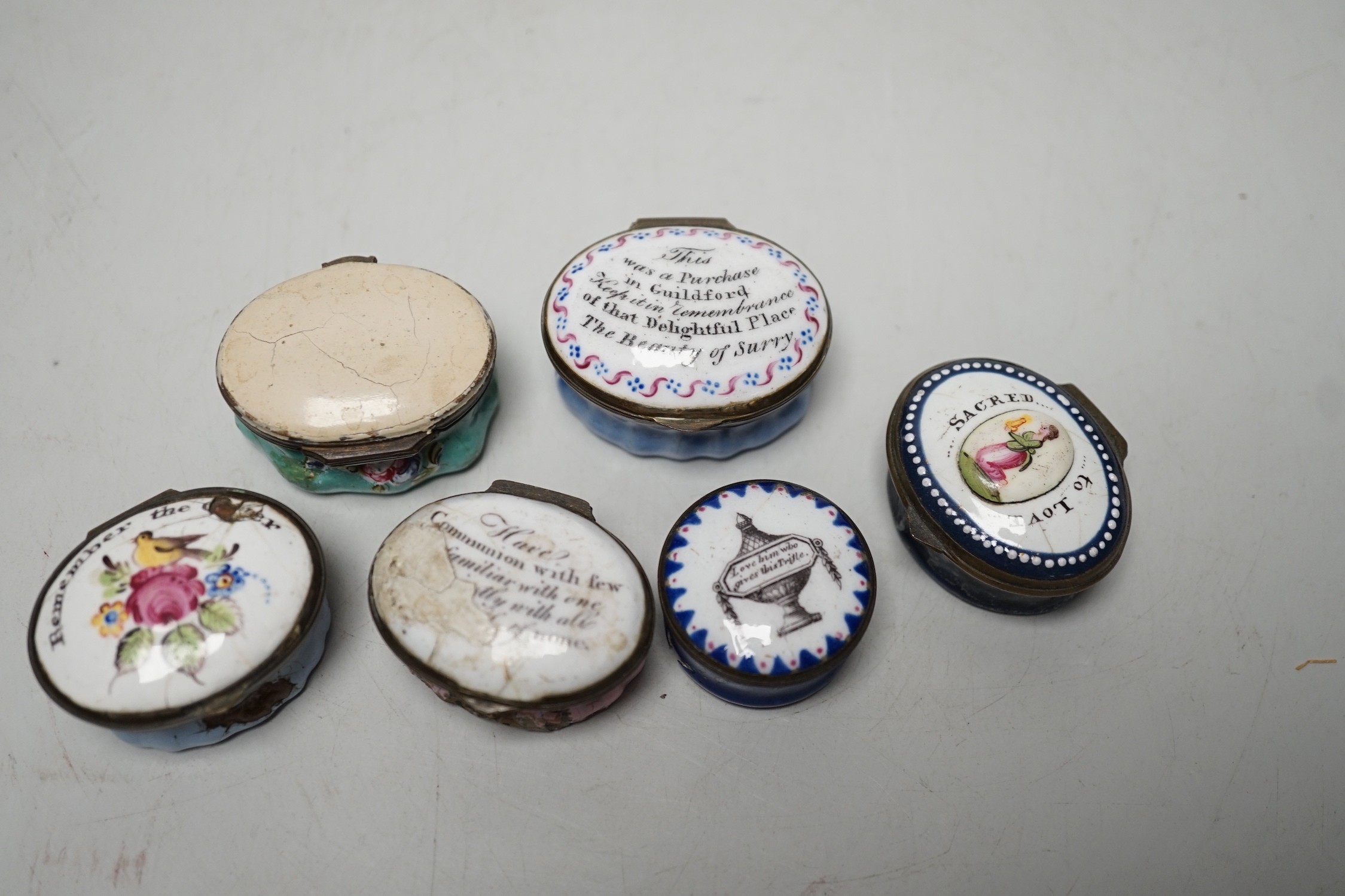 Six early 19th century South Staffordshire enamel patch boxes.